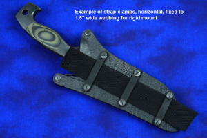 Flat clamping straps for tactical knives in anodized high strength aluminum alloy