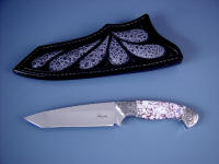 Alegre in 440C blade steel, 304 stainless steel bolsters, Orbicular Amethyst Gemstone, Frog skin sheath