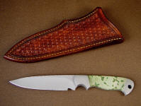 Altair in CPMS30V blade steel, 304 stainless steel bolsters, Frogskin Jasper gemstone, leather sheath