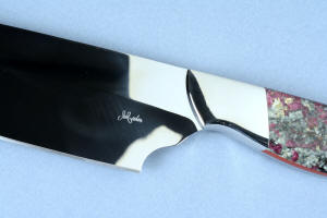 "Concordia" maker's mark detail in CPM 154CM powder metal technology martenstitic stainless steel blade