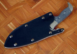 "Hooded Warrior" sheathed view. Knife is securely locked in waterproof locking sheath