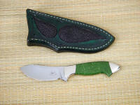 "Pherkad" ATS-34 high molybdenum stainless tool steel blade, nickel silver bolsters, Siberian Jade gemstone handle, rayskin inlaid leather sheath