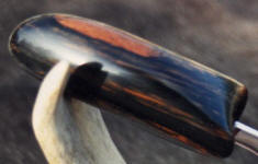 Mahogany Obsidian gemstone on carved rabbeted tang knife handle